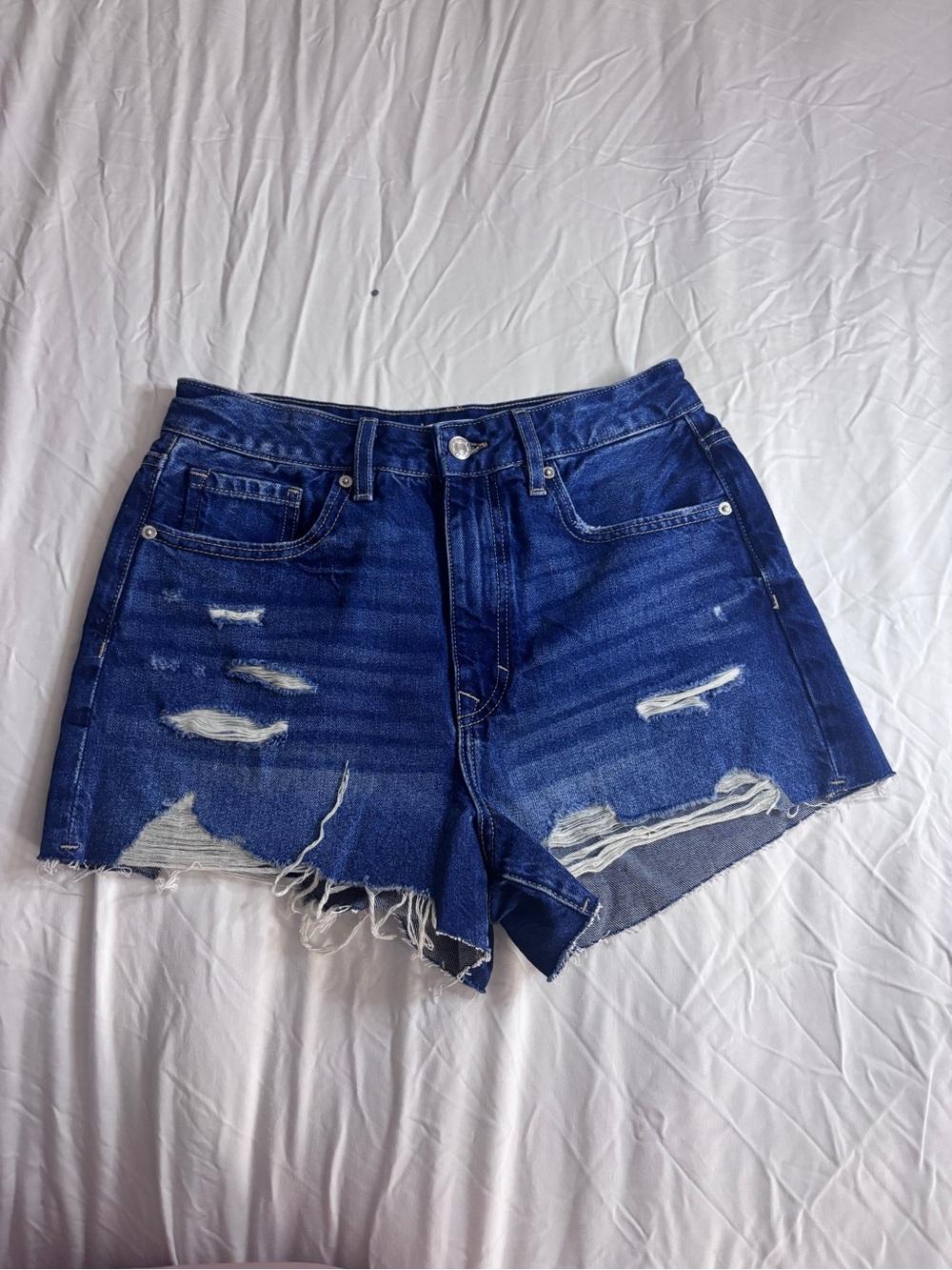 Forever 21 Dark Blue Distressed Denim Cutoff Shorts